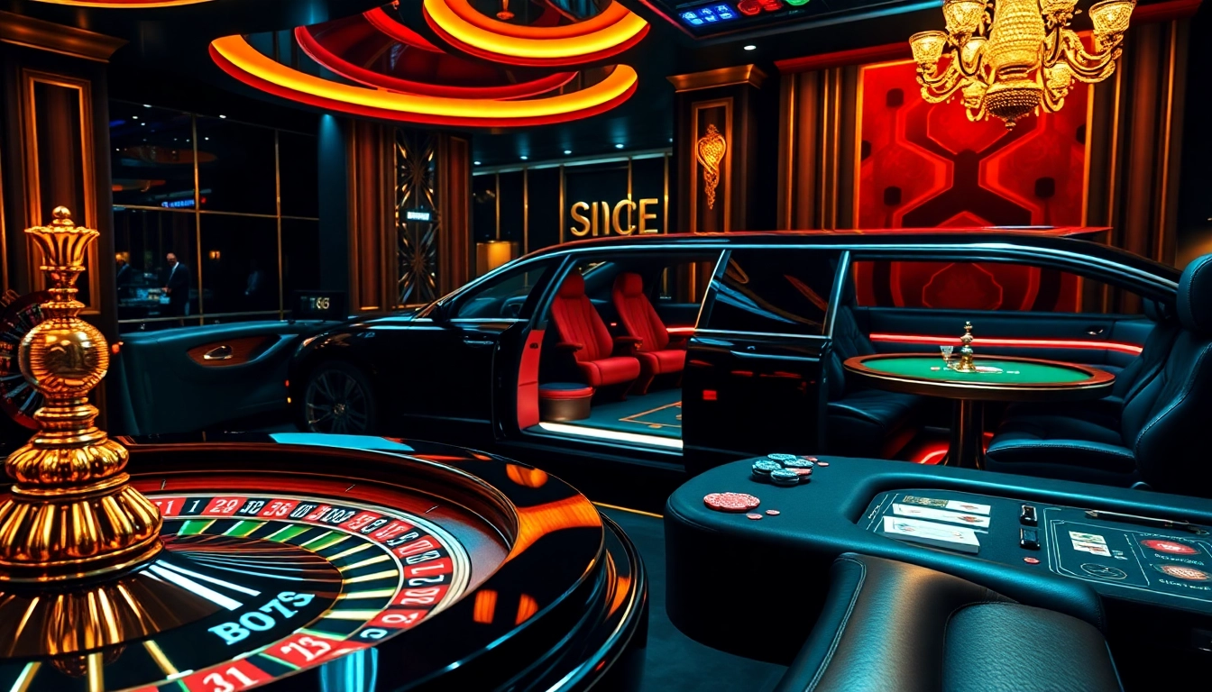 Experience luxury gaming at S8.limo with a lavish casino setup featuring roulette and poker.